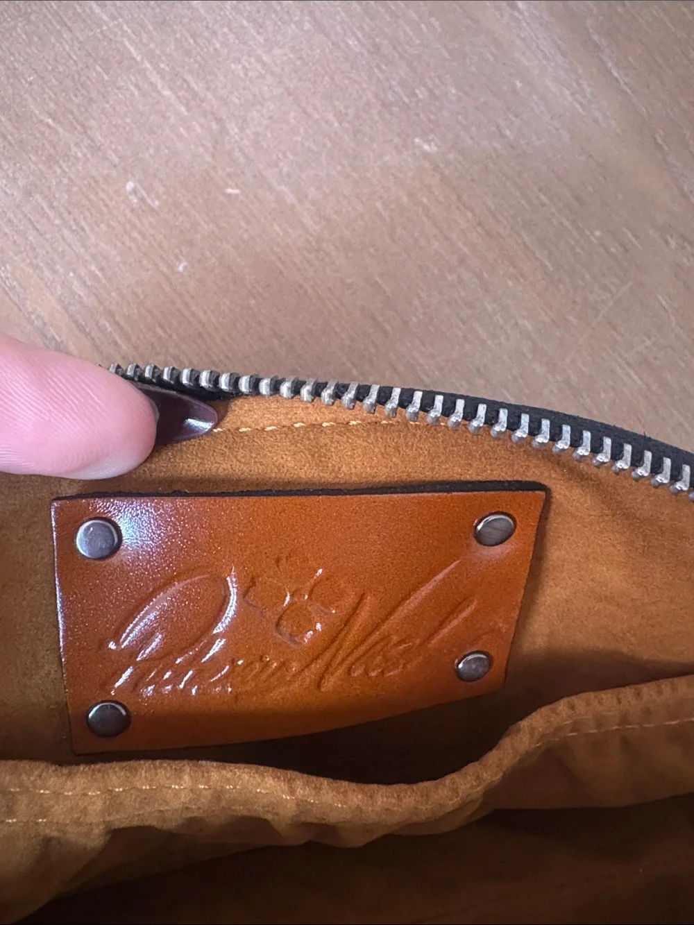 Patricia Nash Black Leather Crescent Zip Pouch